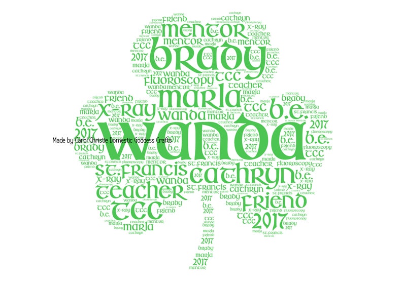 Impresión personalizada de Shamrock, Arte de palabras Shamrock, Shamrock Word Cloud, Arte de palabras irlandesa, Nube de palabras irlandesas, Regalo del Día de San Patricio, Regalo de buena suerte. imagen 8