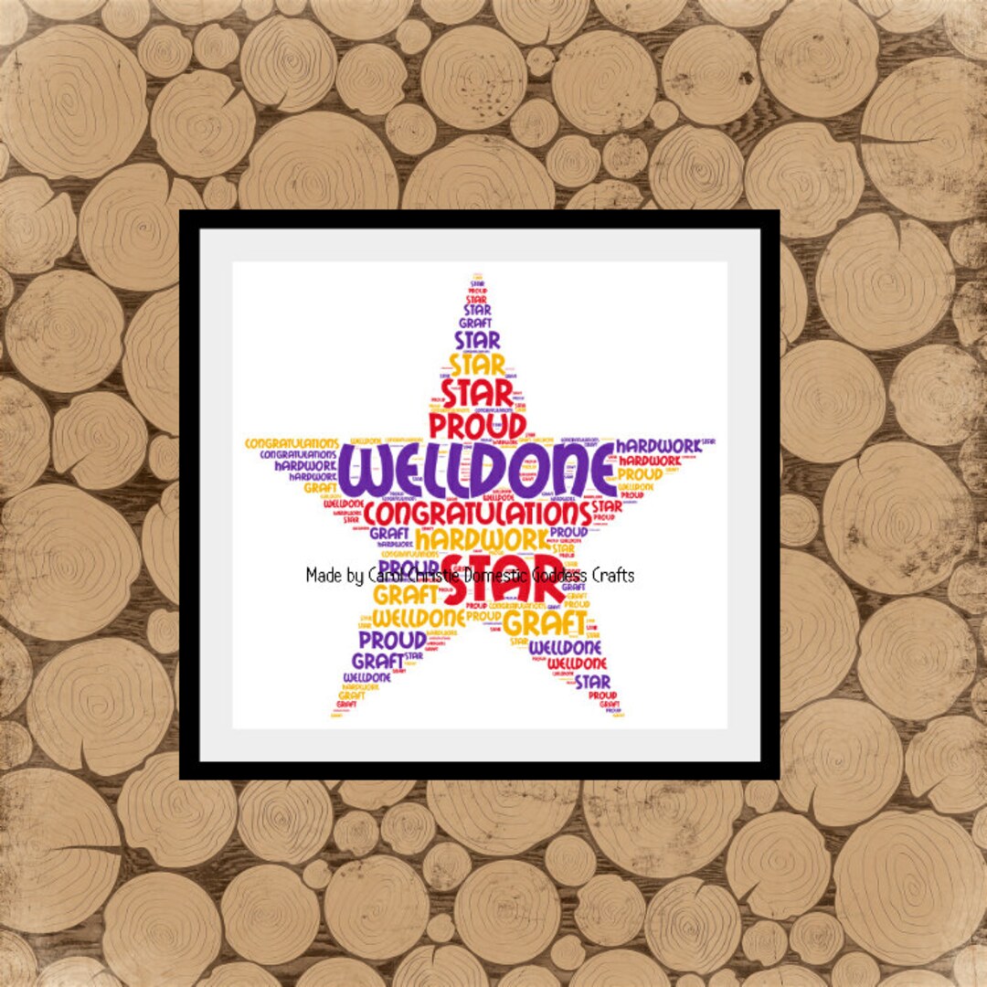 Personalised Star Print, Star Word Art, Star Word Cloud, Well Done Gift