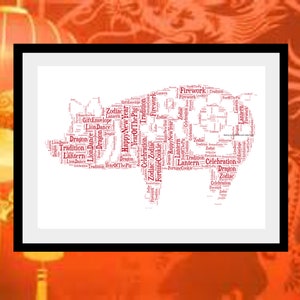 Year Of The Pig Gift, Chinese New Year Gift, Chinese New Year Print, Zodiac Pig Print, Personalised Chinese New Year Gift, Pig Wordle.