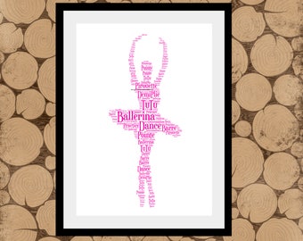 Ballet Print, Personalised Ballerina Print, Gift For Ballerina, Ballet Teacher Gift, Ballet Word Art, Ballet Word Collage, Ballet Word Art