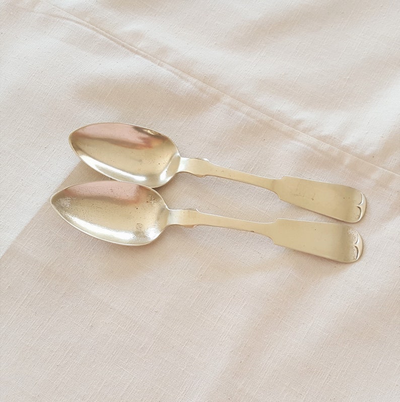 Set of 2 Nickel Silver Teaspoons 5 78 Curtisville Mfg.Co Fiddle Tipped Wings Pattern