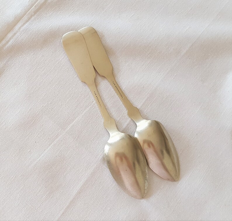 Set of 2 Nickel Silver Teaspoons 5 78 Curtisville Mfg.Co Fiddle Tipped Wings Pattern