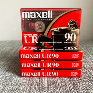 Vintage Maxell UR90 Blank Cassettes | NOS 90-Minute Tapes (4-Pack) | Like TDK | Lo-Fi Recording | Retro Audio Media Sealed Lot