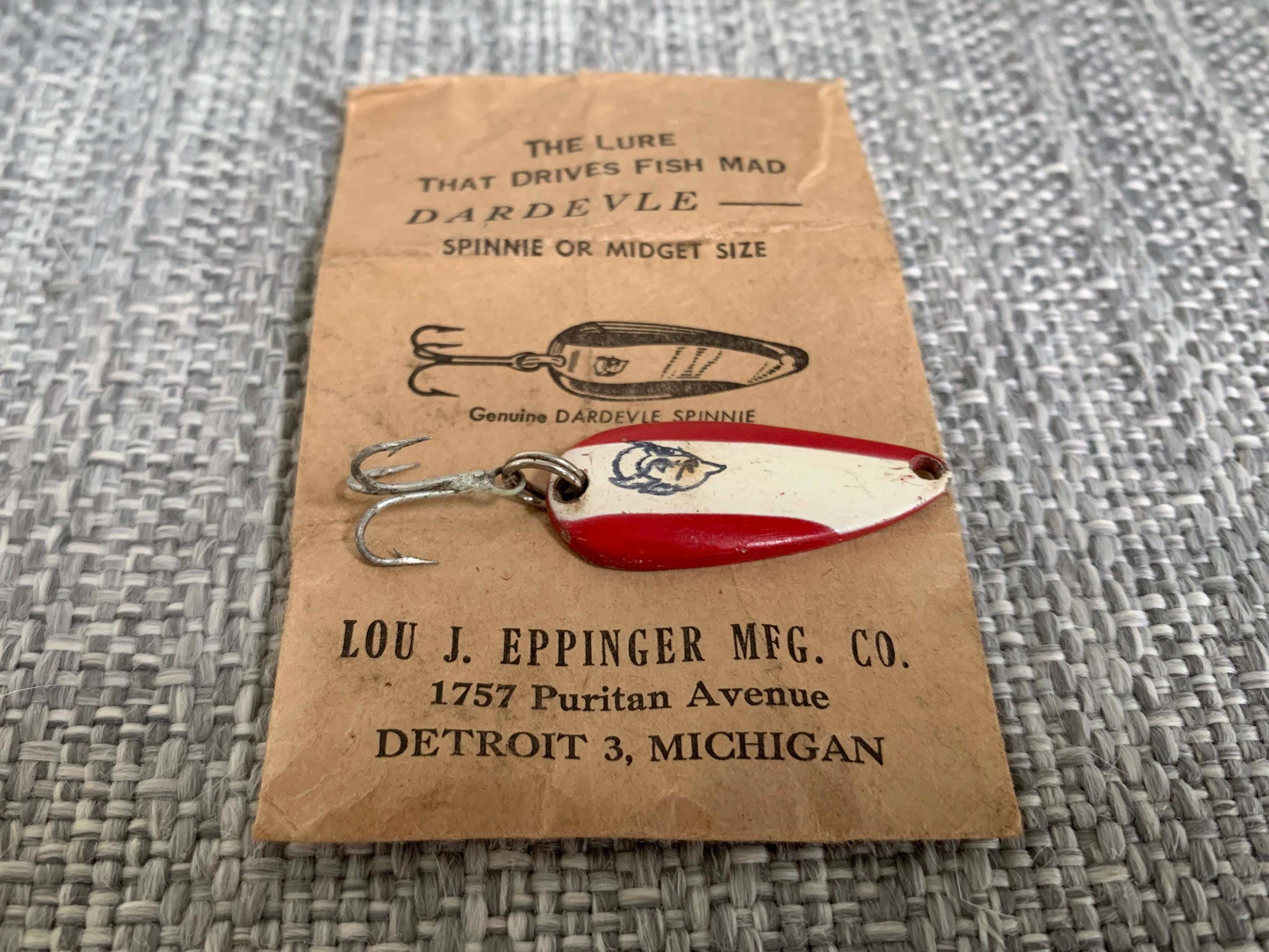 Rare Vintage Dardevle Fishing Lure | Original Card | Lou J. Eppinger  Detroit | Midget Size | 1940s-50s NOS