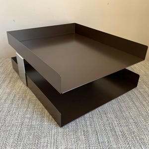 Vintage 1970s All-Steel Inc Industrial Stacking Letter Trays - Brutalist Bronze Metal Desk Organizer - Mid Century Aurora IL Office Decor