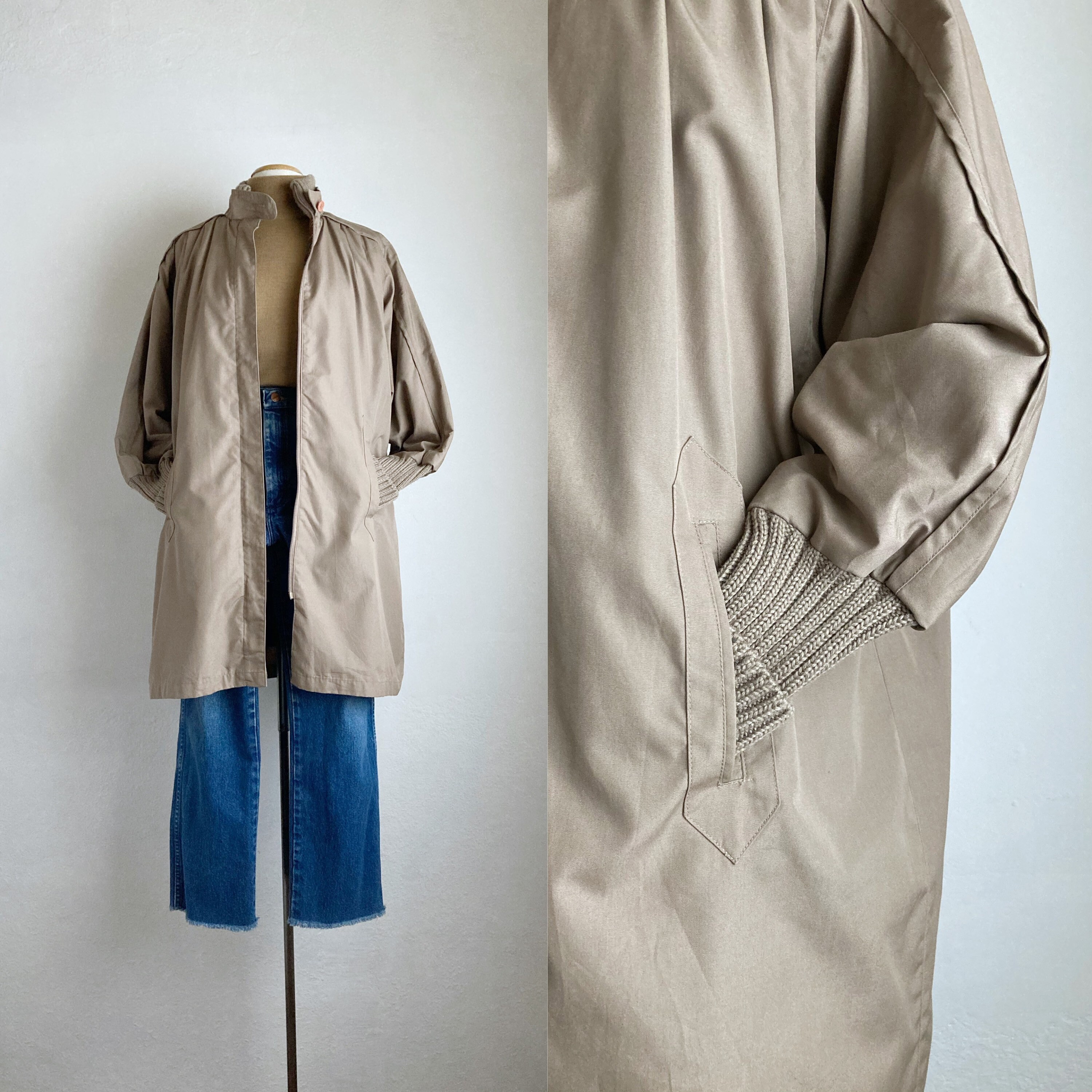 Khaki 80s coat vintage oversized 80s jacket batwing sleeve | Etsy