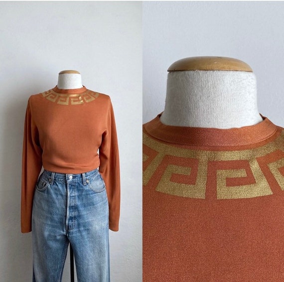 orange 40s top vintage long sleeve 40s blouse rayo