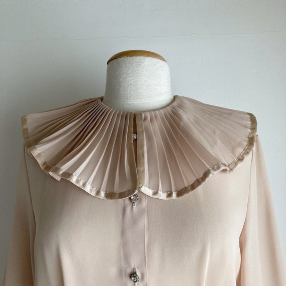 70s ruffle dress vintage beige evening dress with… - image 3