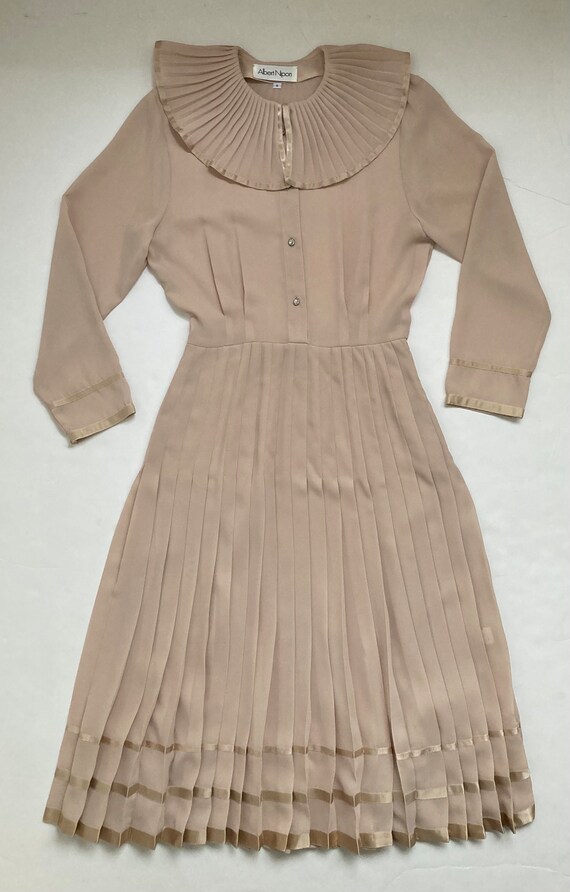 70s ruffle dress vintage beige evening dress with… - image 9