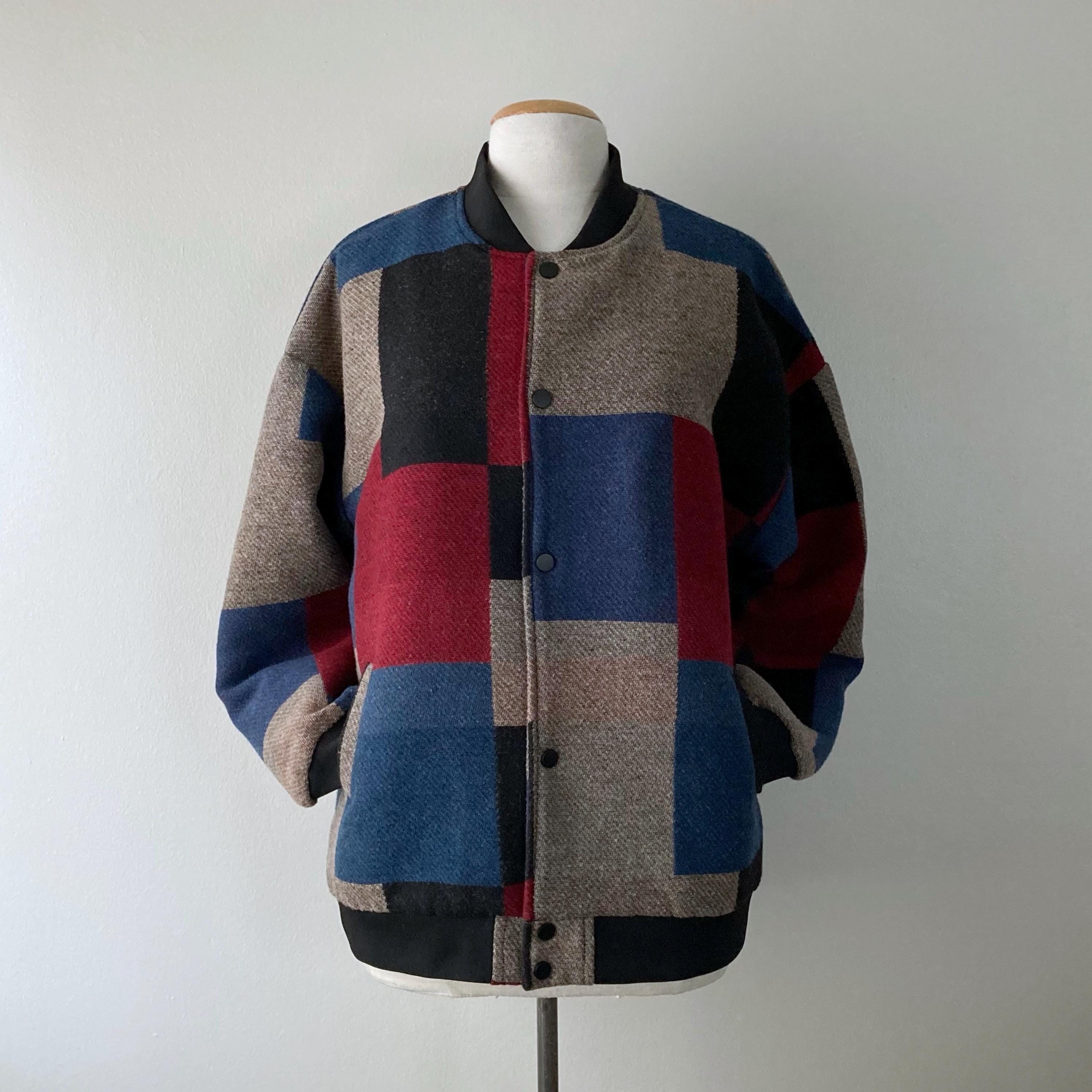 ジャケット・アウター 80s vintage archive wool bomber jacket Vintage 1980s Wool Knit Bomber Jacket - Navy Blue Coldsport (size