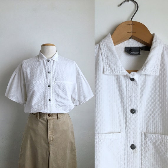 80s white camp shirt vintage 80s white shirt women