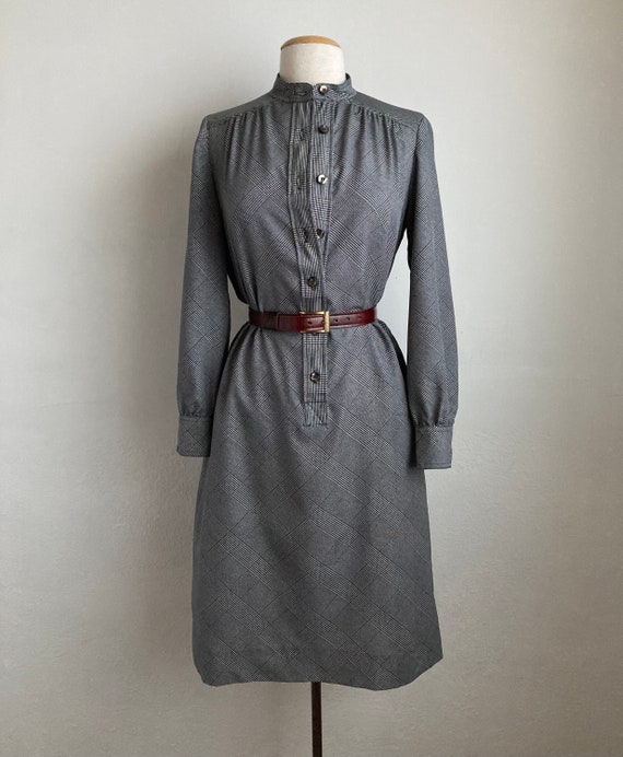 long sleeve 70s dress vintage 60s shift dress gray - image 2