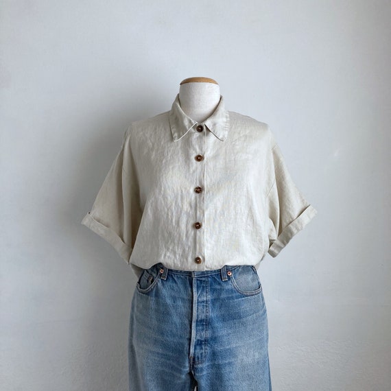 natural linen shirt vintage womens short sleeve li