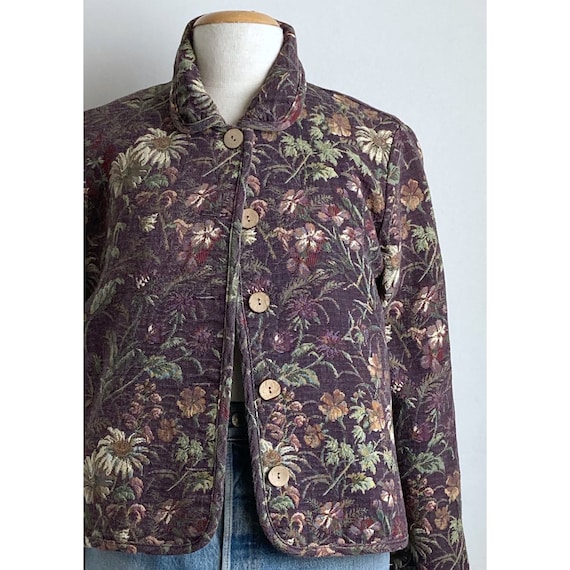 vintage chore jacket womens floral jacket 90s light weight small