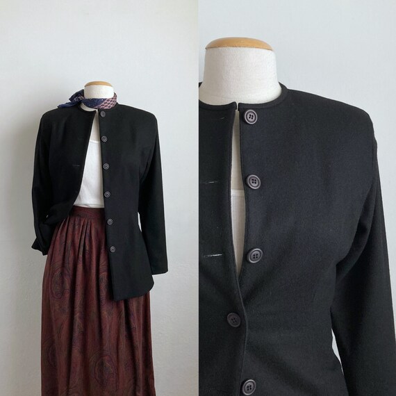 fitted black 80s blazer vintage wool black blazer