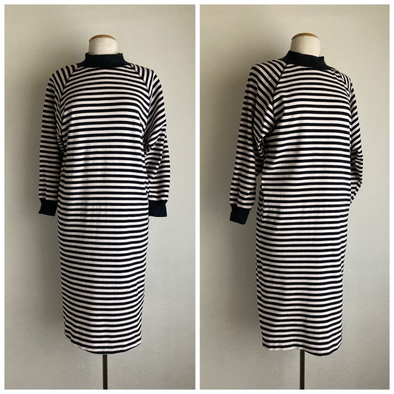 80s t-shirt dress vintage striped long tshirt dre… - image 2