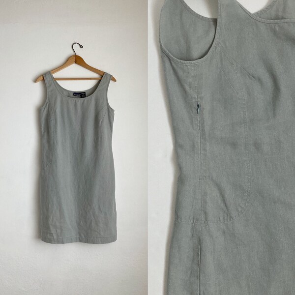 short tank dress vintage Y2K dress sleeveless 90s summer sage green hemp