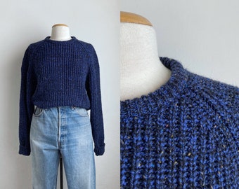 blue 90s sweater vintage 80s pullover tweed sweater