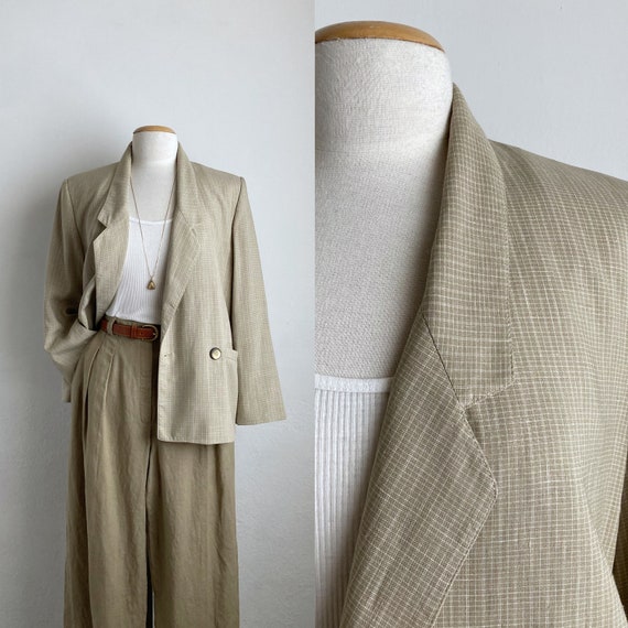 linen 70s blazer vintage beige blazer womens smal… - image 1