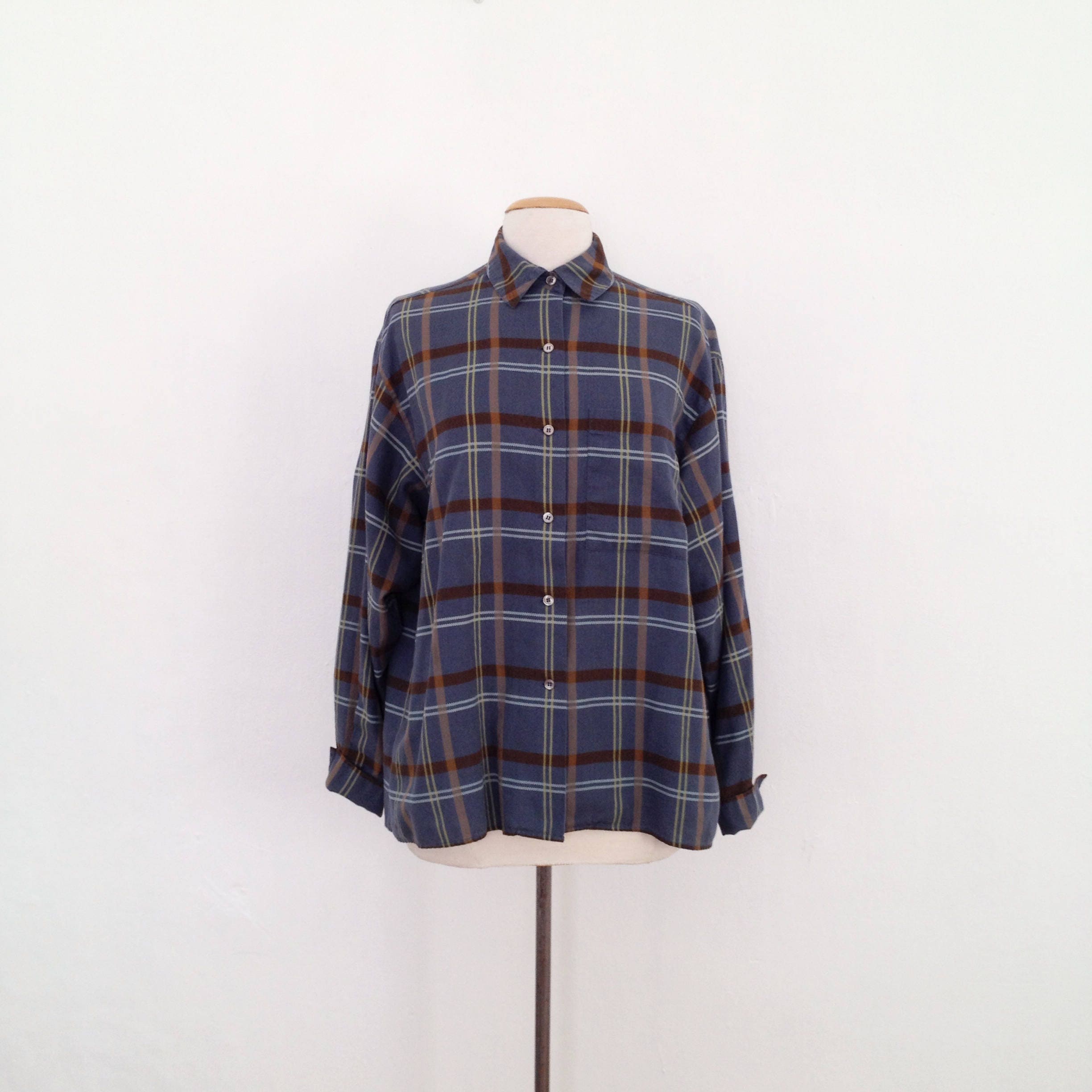 vintage calvin klein plaid shirt womens cotton button up shirt | Etsy