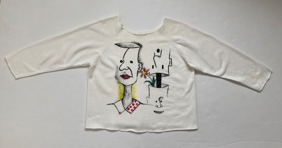 novelty 80s top vintage white sweatshirt hand pai… - image 3