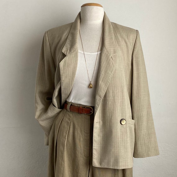 linen 70s blazer vintage beige blazer womens smal… - image 2