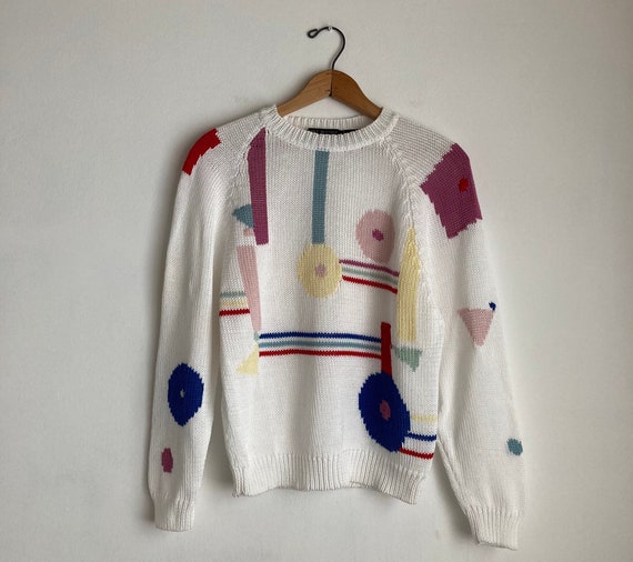 abstract 80s sweater vintage white sweater 1980s - image 5