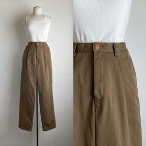 brown khaki trousers vintage pleated pants womens 28 29 inch waist