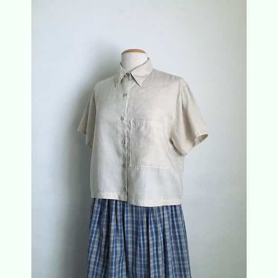 80s linen shirt vintage boxy oversized top womens
