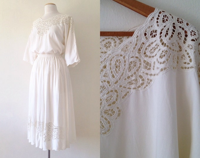 Cream Two Piece Skirt Set / Cream Lace Skirt / Midi Skirt Set / Cream