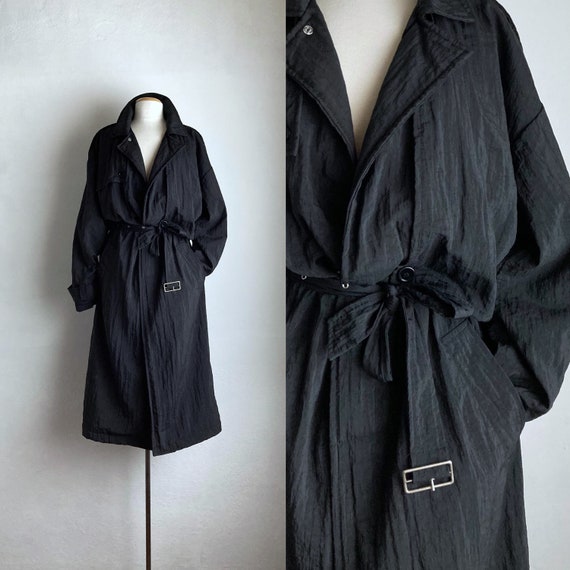 80s black trench coat womens long 80s coat vintage