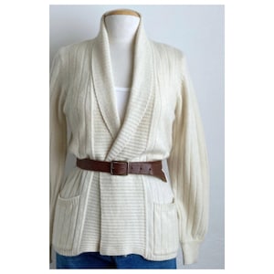Vintage 70s Ivory Lambswool Cardigan: Shawl Collar Sweater