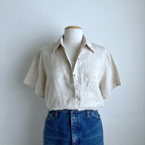 80s linen shirt vintage boxy oversized top womens
