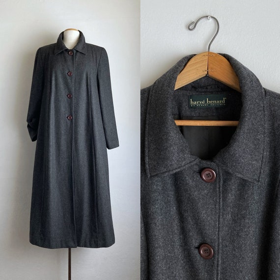 long 80s coat vintage gray coat womens maxi overc… - image 1
