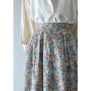 70s summer cotton skirt vintage full floral pleated skirt 1980s midi length liberty print