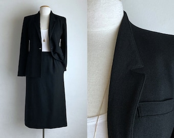 70s black suit womens skirt suit vintage 1970s blazer wool skirt knee length