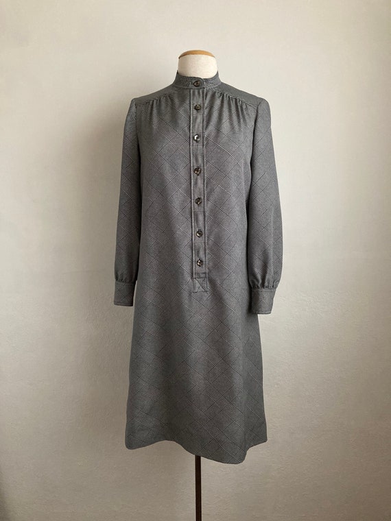 long sleeve 70s dress vintage 60s shift dress gray - image 3