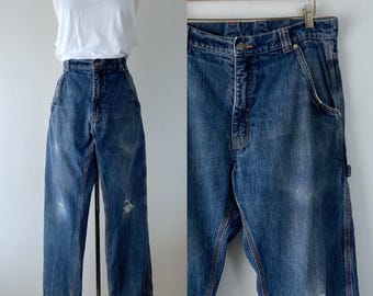 90s carpenter jeans vintage distressed jeans dark denim painter pants