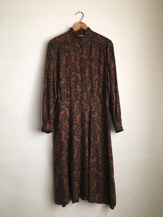 80s paisley dress vintage drop waist dress with b… - image 7