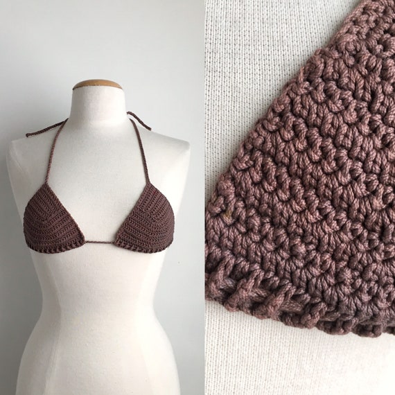 70s crochet bikini top vintage brown bathing suit