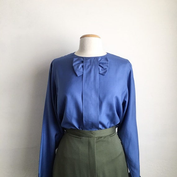 90s silk bow blouse vintage womens long sleeve sil