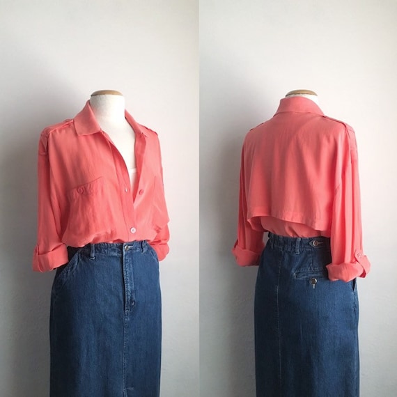 80s silk shirt vintage womens long sleeve silk blo