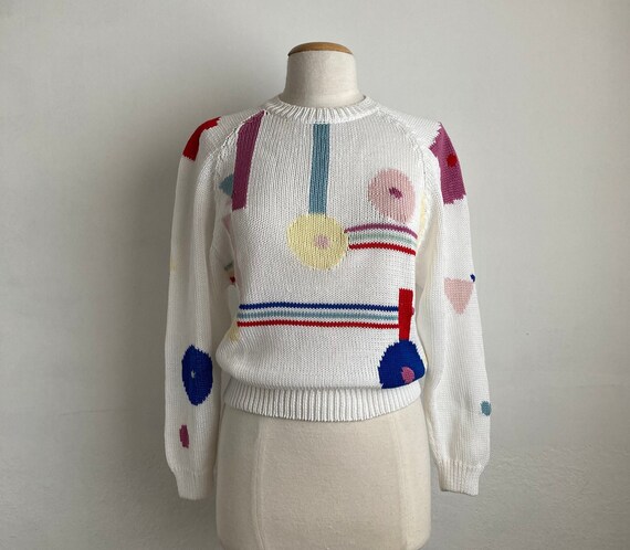 abstract 80s sweater vintage white sweater 1980s - image 6