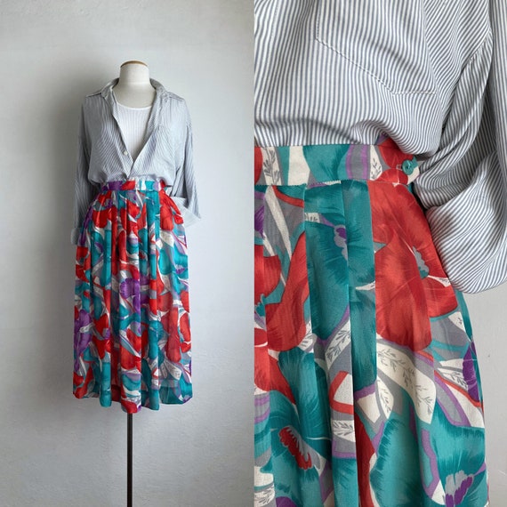 full 80s floral skirt vintage floral print midi sk