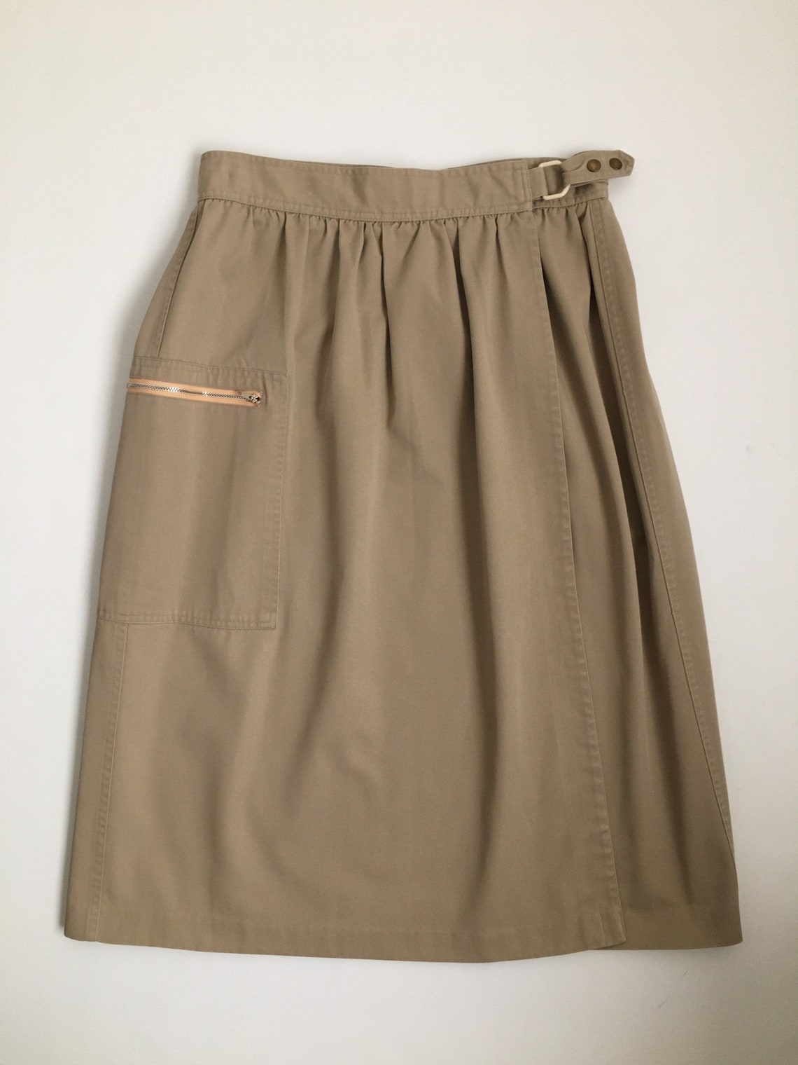 Khaki cotton 70s wrap skirt vintage 80s skirt knee length | Etsy