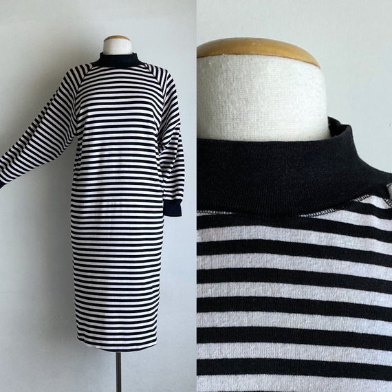 80s t-shirt dress vintage striped long tshirt dre… - image 1