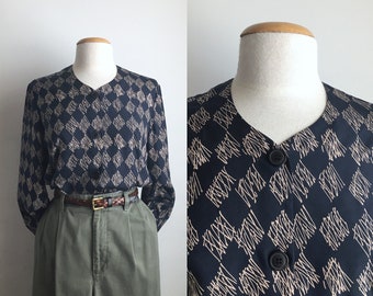 silk 90s blouse vintage collarless shirt shell top