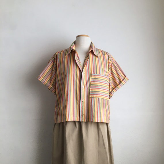 80s cropped shirt vintage striped 80s top womens b