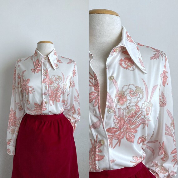 floral 70s shirt womens 70s tops vintage white flo