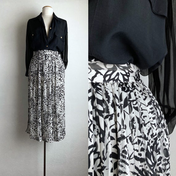 pleated floral skirt vintage midi skirt full long
